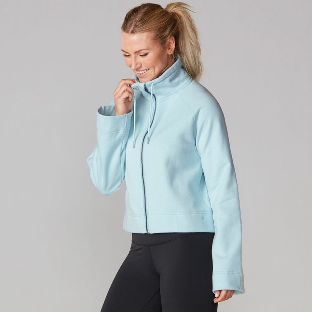 Tavi Noir Jacket Aqua Blue Bell Sleeve Zip Front Long Sleeve Crop Women's Medium
